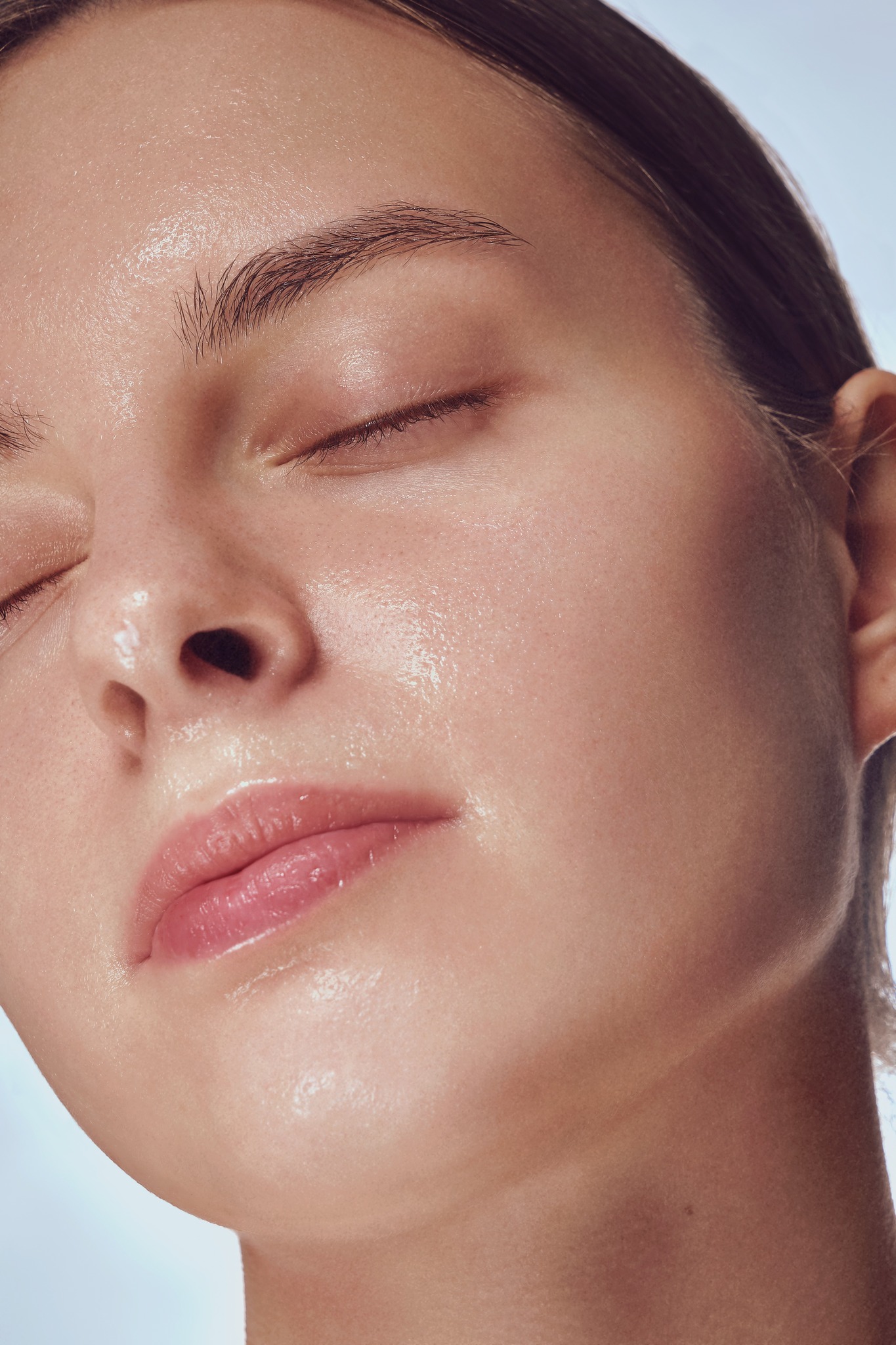 Model with cleanhydrated fresh skin on white